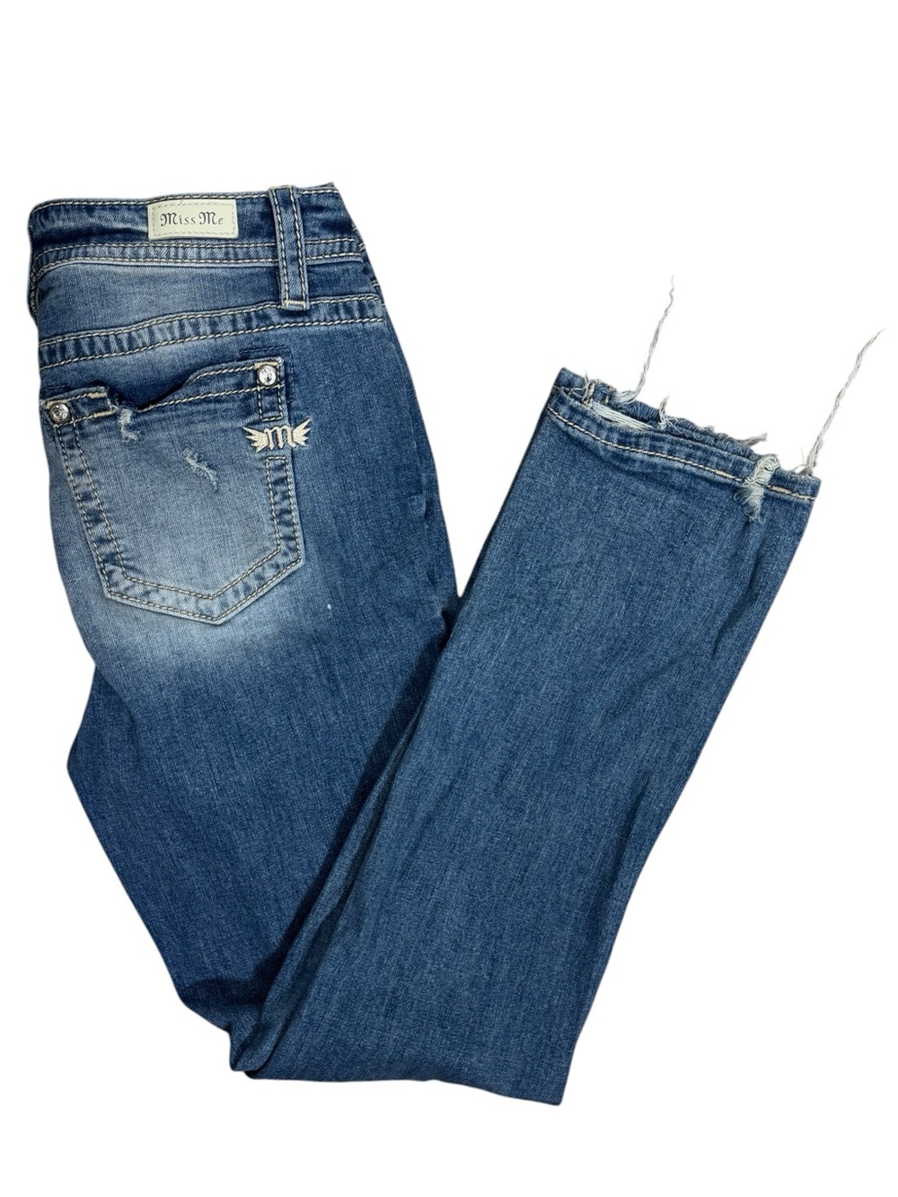 Miss Me Heaven High-Rise Slim Straight Distressed Raw Hem Jeans 30